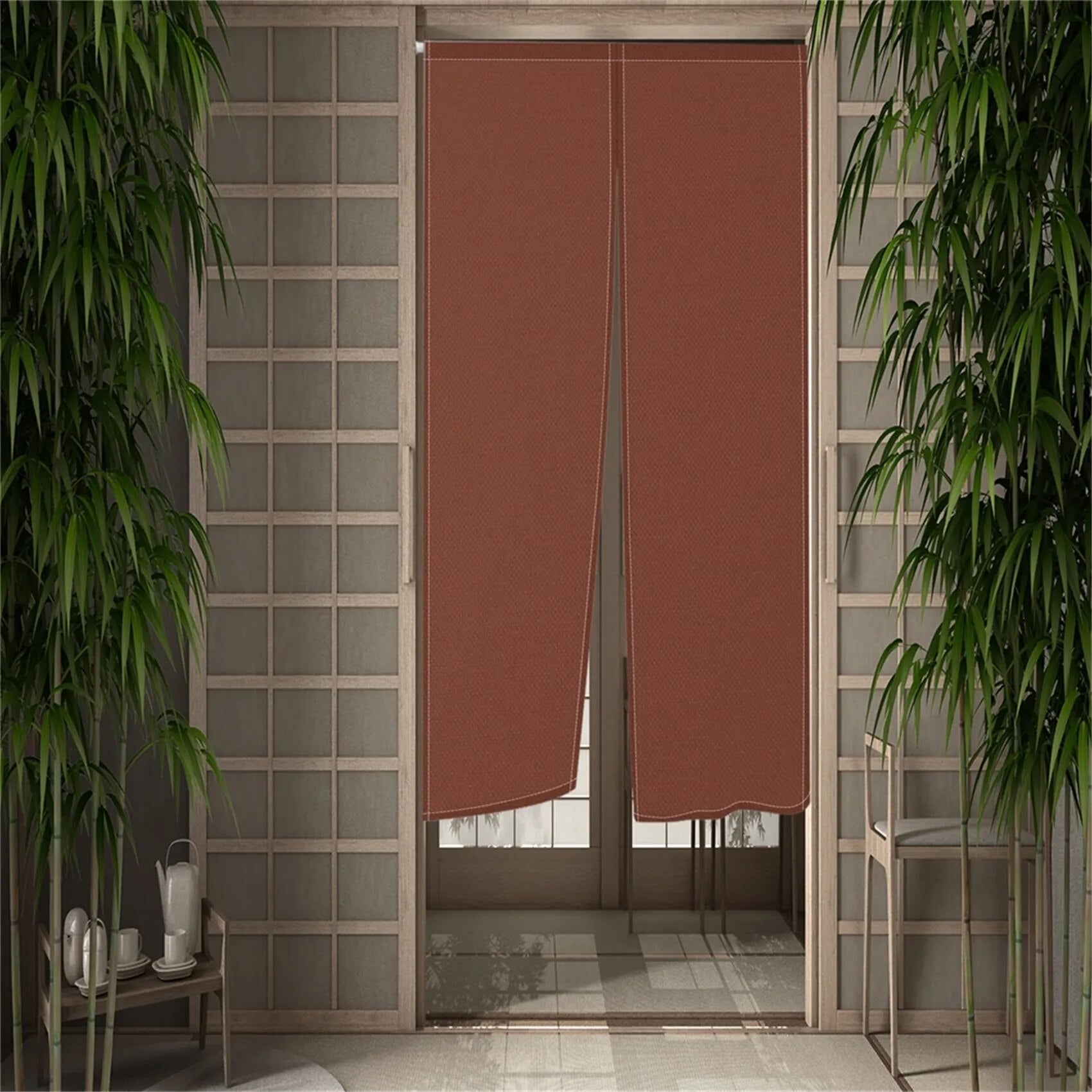SkandiShop Solid Color Beige Japanese Simple Half-curtain Kitchen Porch Corridor Bedroom Drape Hanging Curtain Restaurant Door Screen Decor